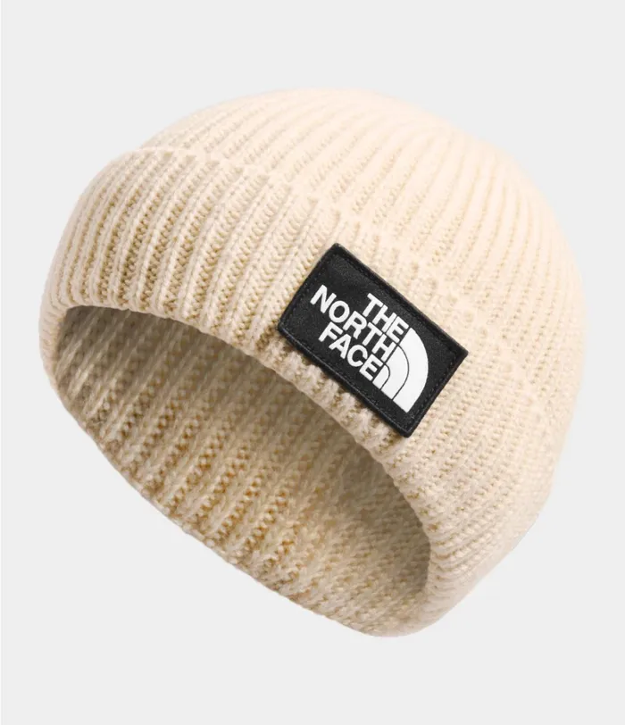 Mens The North Face Beanies and Scarves TNF Logo Box Cuffed Beanie Bleached Sand