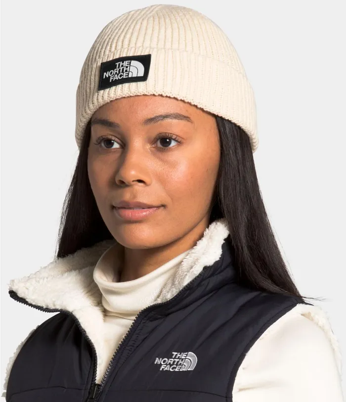Mens The North Face Beanies and Scarves TNF Logo Box Cuffed Beanie Bleached Sand