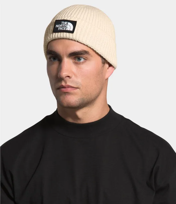 Mens The North Face Beanies and Scarves TNF Logo Box Cuffed Beanie Bleached Sand