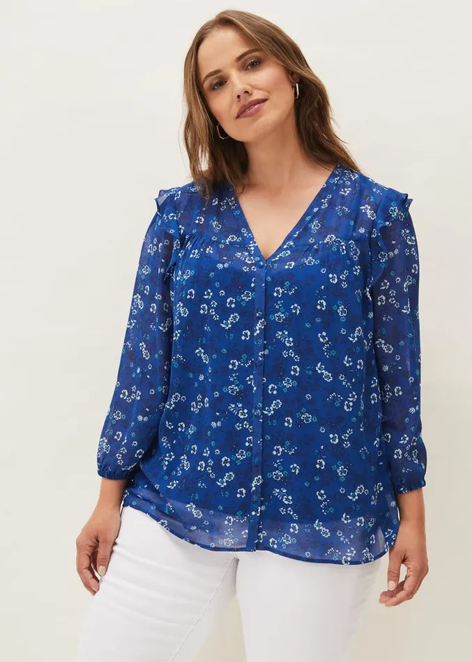 Micaela Printed Top Blue Multi Women Phase Eight Shirts and Blouses