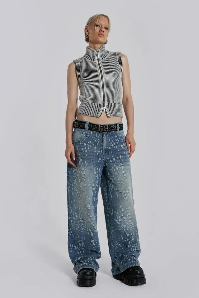 Mid Blue Shredded Colossus Jeans Blue Women Jaded London Jeans