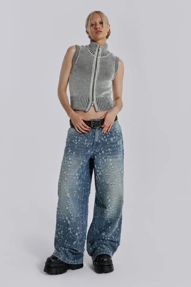 Mid Blue Shredded Colossus Jeans Blue Women Jaded London Jeans