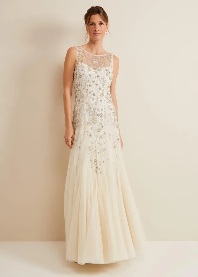 Milana Beaded Tulle Maxi Wedding Dress Parchment Women Phase Eight Dresses