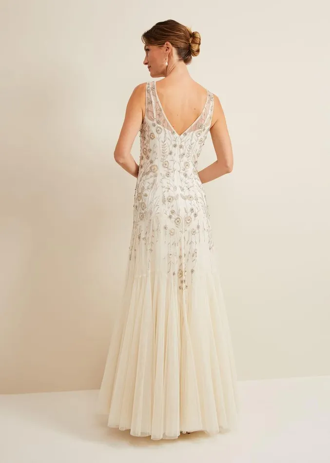 Milana Beaded Tulle Maxi Wedding Dress Parchment Women Phase Eight Dresses