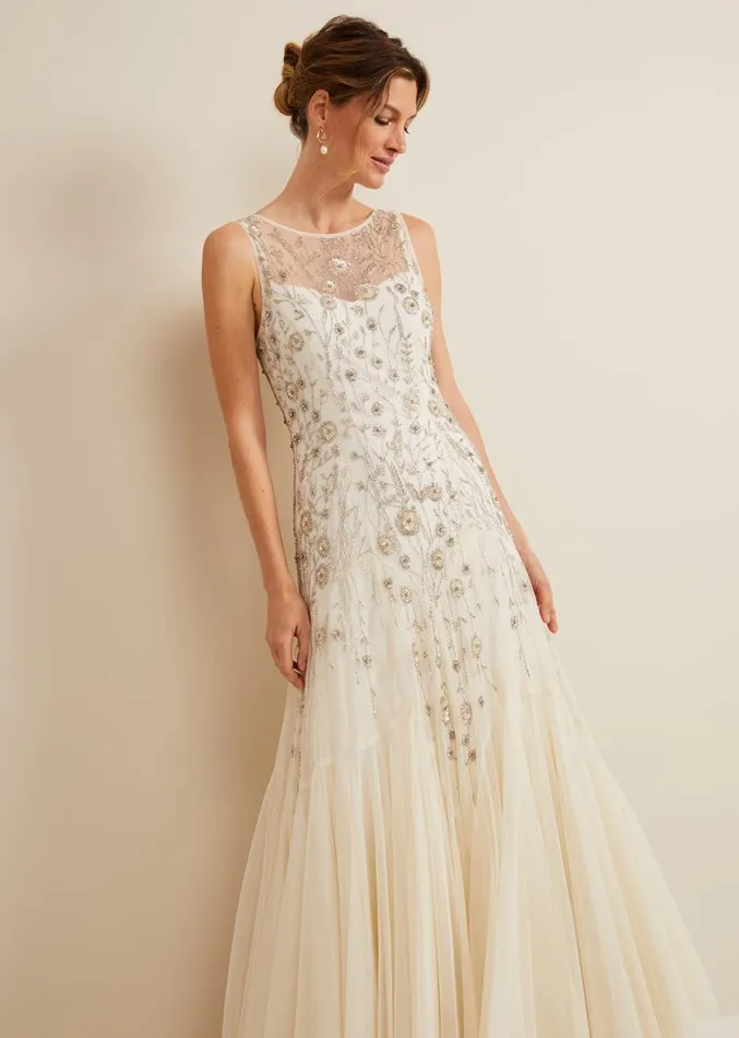 Milana Beaded Tulle Maxi Wedding Dress Parchment Women Phase Eight Dresses