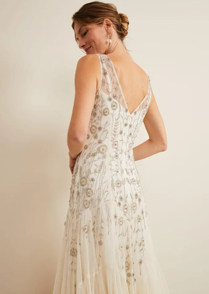 Milana Beaded Tulle Maxi Wedding Dress Parchment Women Phase Eight Dresses