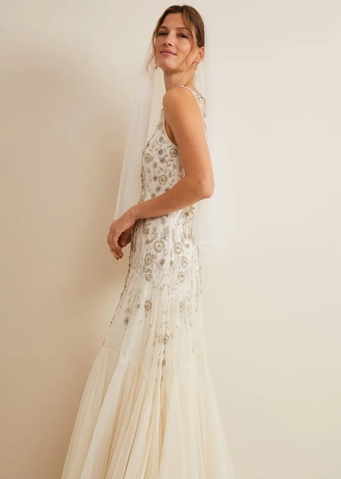 Milana Beaded Tulle Maxi Wedding Dress Parchment Women Phase Eight Dresses
