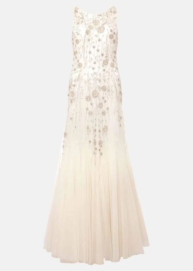 Milana Beaded Tulle Maxi Wedding Dress Parchment Women Phase Eight Dresses