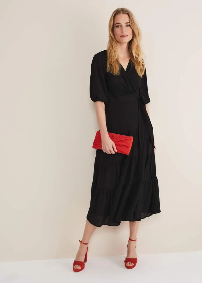 Morven Black Wrap Midi Dress Black Women Phase Eight Dresses