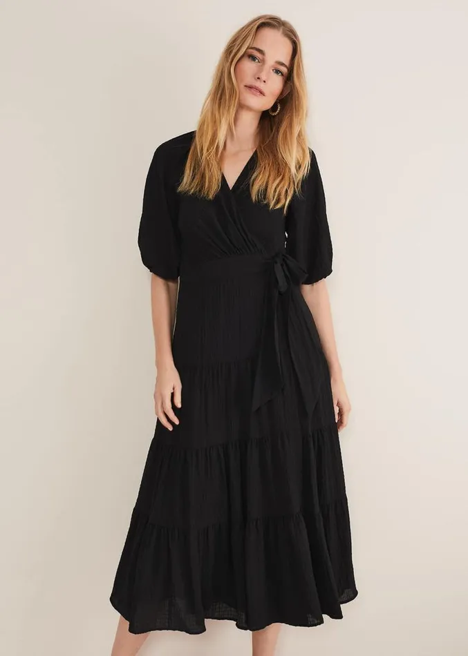Morven Black Wrap Midi Dress Black Women Phase Eight Dresses