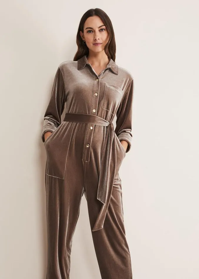 Nala Velvet Jumpsuit Mushroom Women Phase Eight Dresses