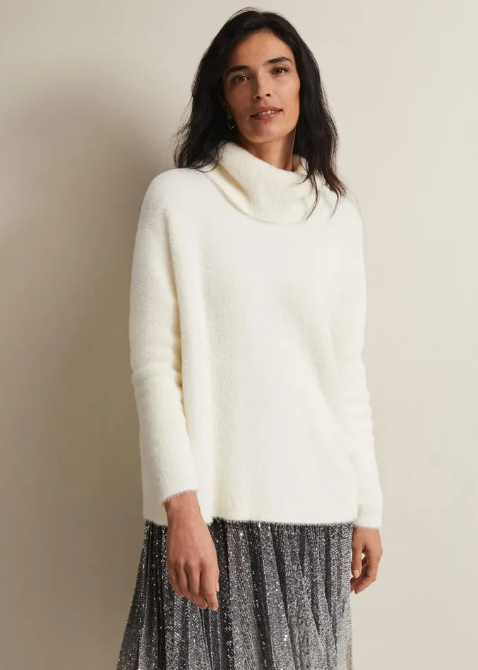 Natalia Fluffy Roll Neck Knit Winter White Women Phase Eight Knitwear