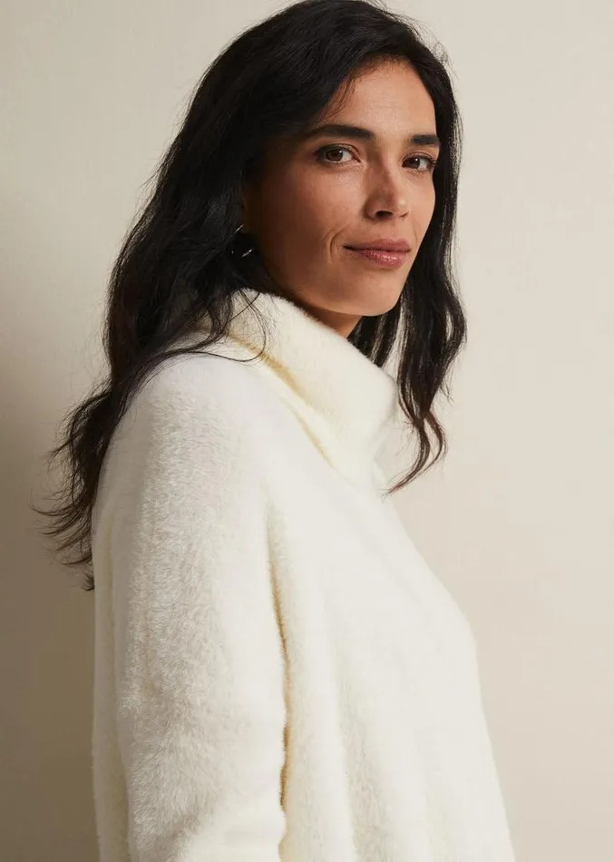 Natalia Fluffy Roll Neck Knit Winter White Women Phase Eight Knitwear