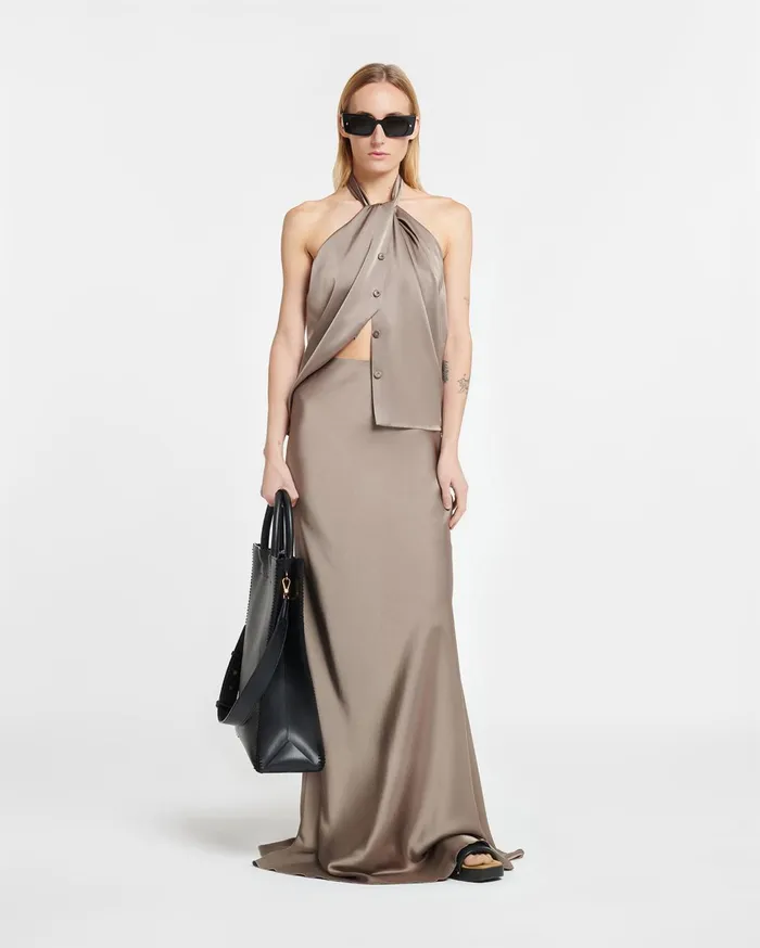 Neline Draped Slip Satin Top Clay Women Nanushka Tops