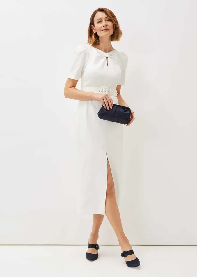 Niccola Fitted Belted Midaxi Dress Oyster Women Phase Eight Dresses
