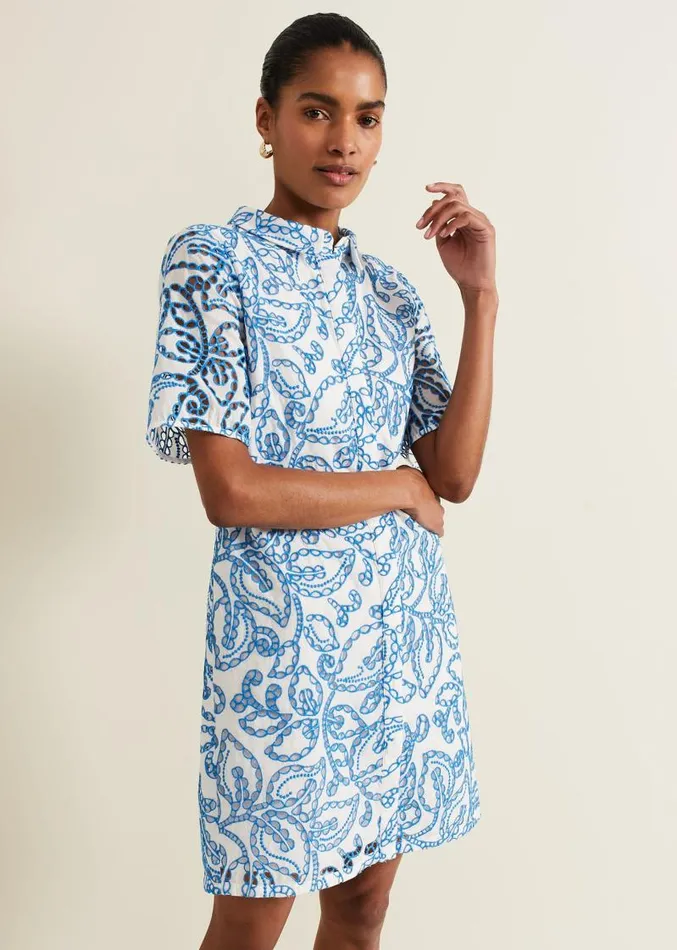 Nicky Broderie Swing Dress Blue Women Phase Eight Dresses