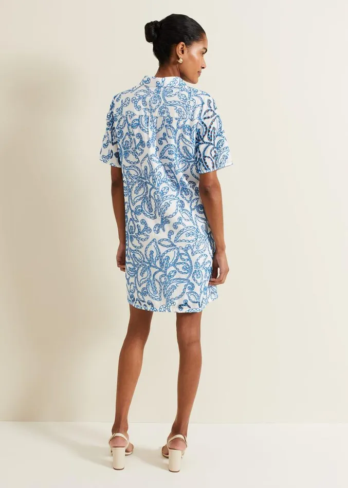 Nicky Broderie Swing Dress Blue Women Phase Eight Dresses