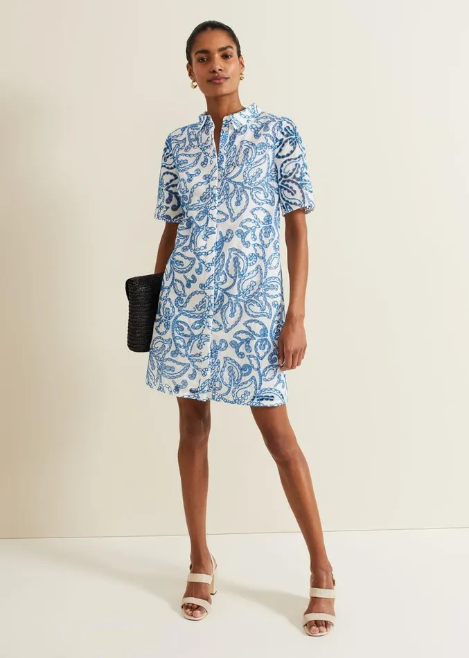 Nicky Broderie Swing Dress Blue Women Phase Eight Dresses