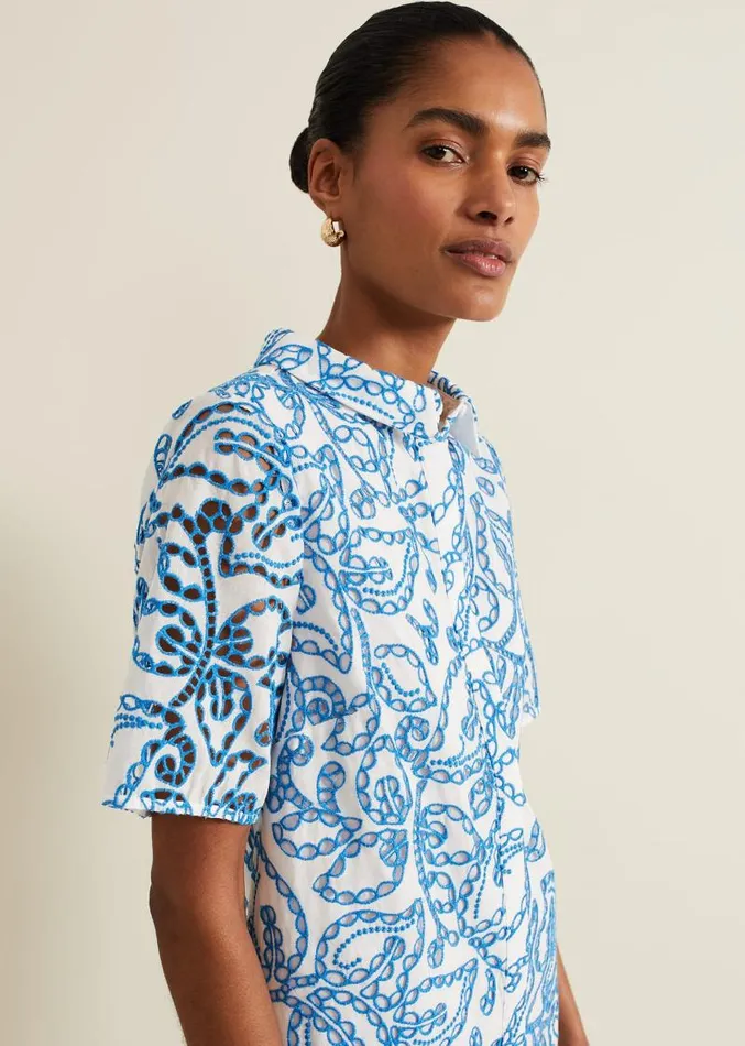 Nicky Broderie Swing Dress Blue Women Phase Eight Dresses