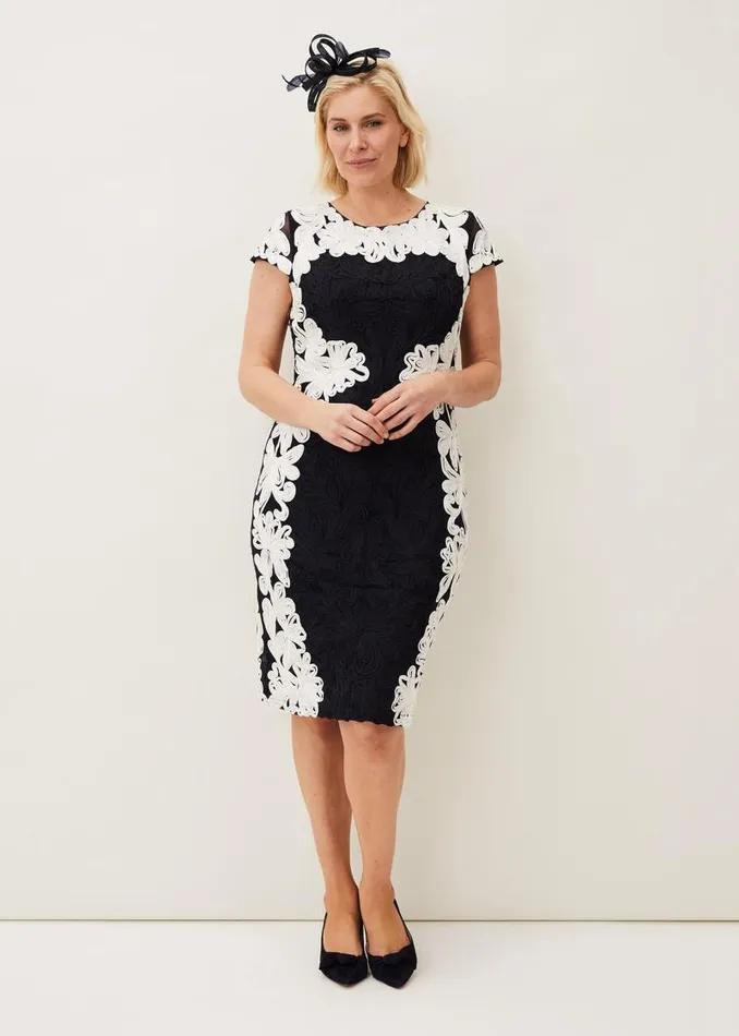 Nori Tapework Lace Fitted Dress Navyivory Women Phase Eight Dresses