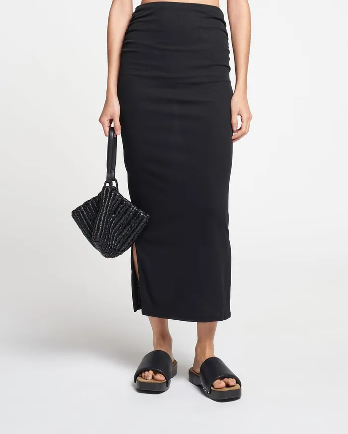 Norine Ruched MeshJersey Midi Skirt Black Women Nanushka Bottoms