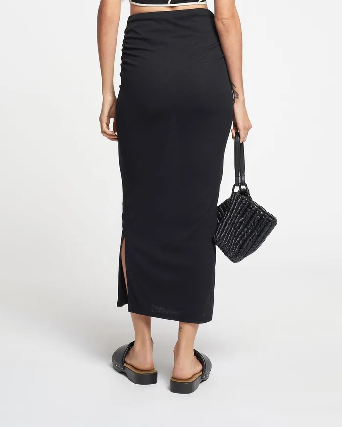 Norine Ruched MeshJersey Midi Skirt Black Women Nanushka Bottoms