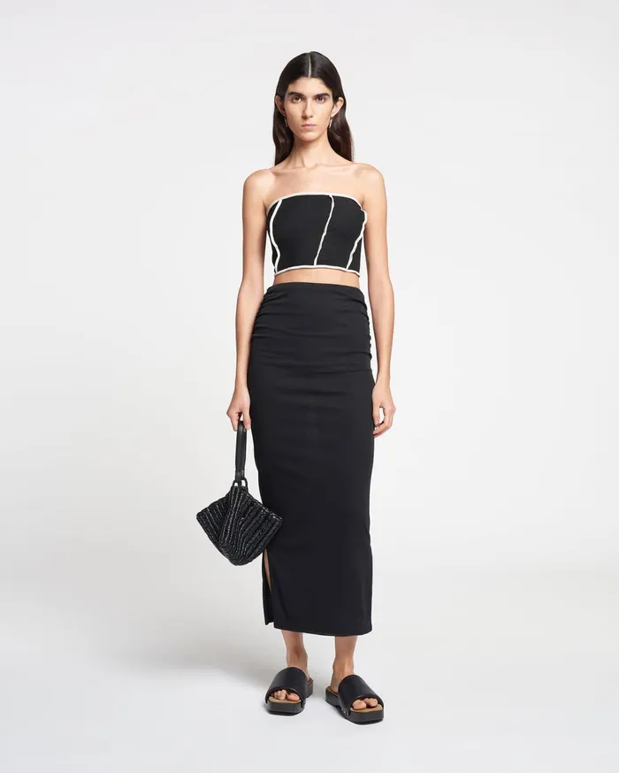 Norine Ruched MeshJersey Midi Skirt Black Women Nanushka Bottoms