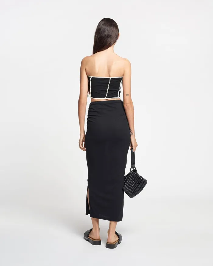 Norine Ruched MeshJersey Midi Skirt Black Women Nanushka Bottoms