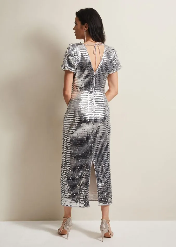 Novalie Silver Sequin Midaxi Dress Silver Women Phase Eight Dresses