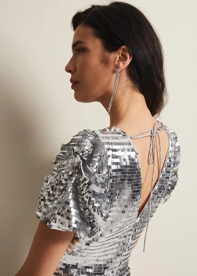 Novalie Silver Sequin Midaxi Dress Silver Women Phase Eight Dresses