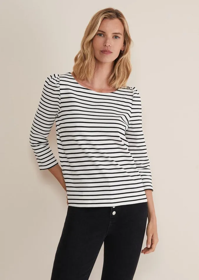 Orabella Striped Top Blackivory Women Phase Eight Tops and TShirts