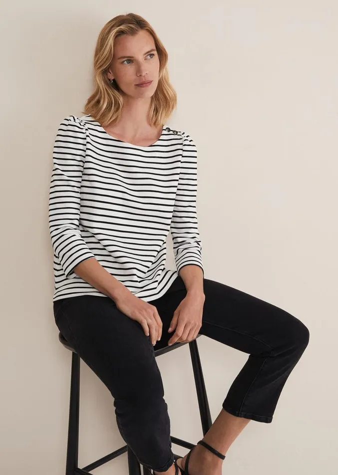 Orabella Striped Top Blackivory Women Phase Eight Tops and TShirts