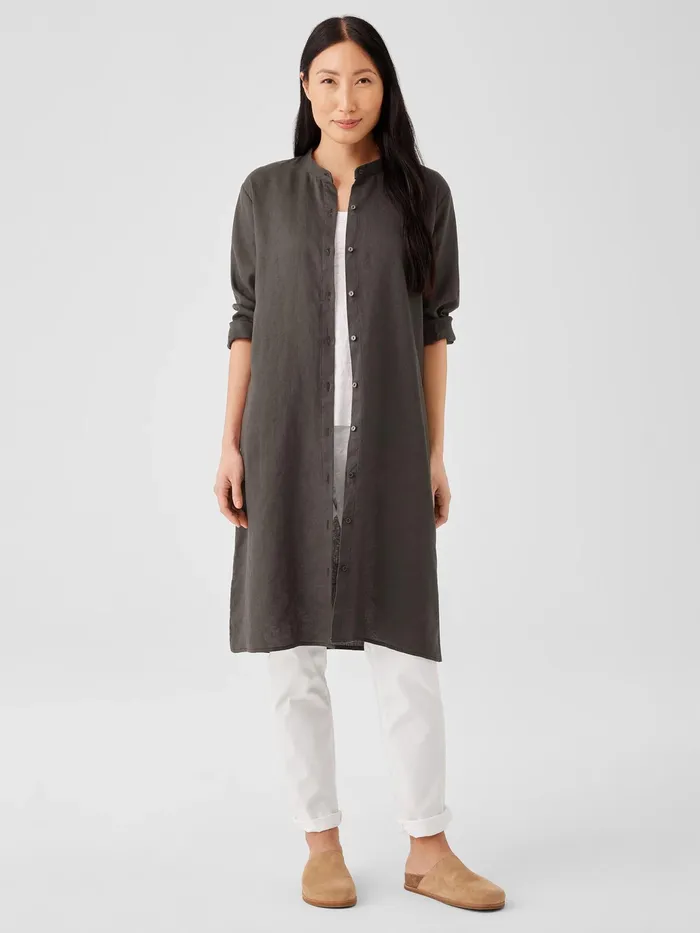 Organic Linen Band Collar Shirtdress Grove Women Eileen Fisher Dresses and Skirts