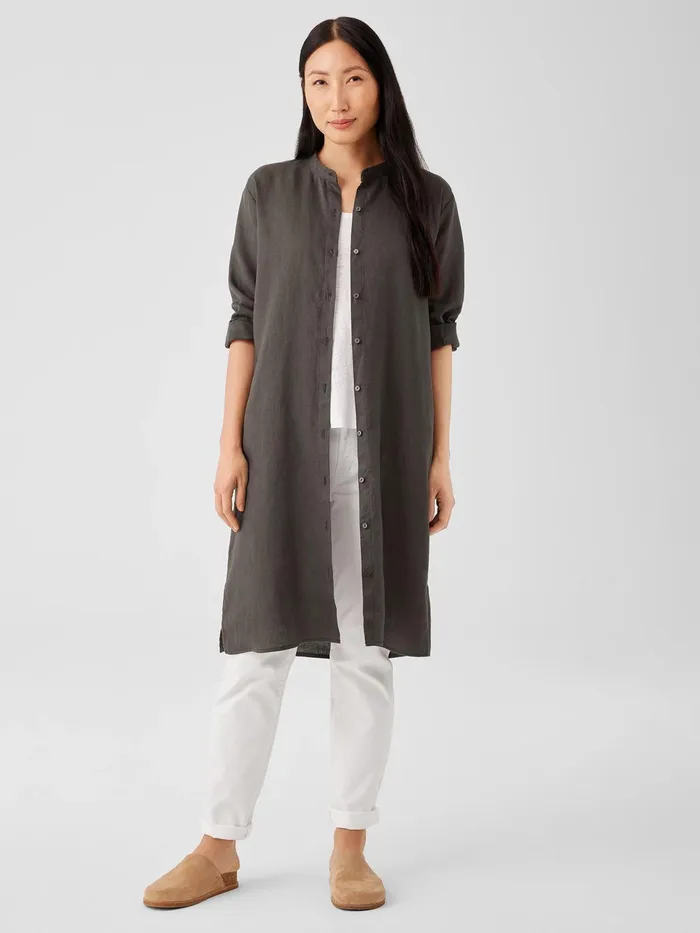 Organic Linen Band Collar Shirtdress Grove Women Eileen Fisher Dresses and Skirts