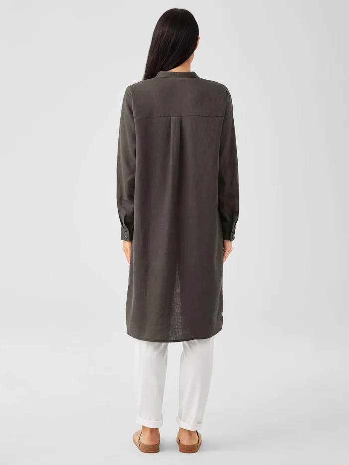 Organic Linen Band Collar Shirtdress Grove Women Eileen Fisher Dresses and Skirts