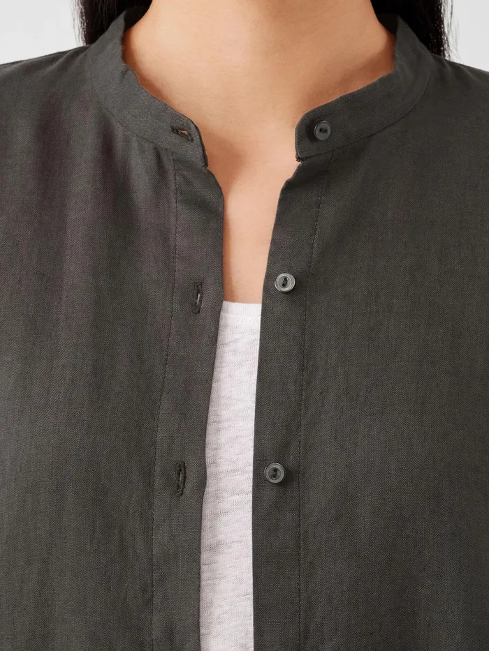 Organic Linen Band Collar Shirtdress Grove Women Eileen Fisher Dresses and Skirts