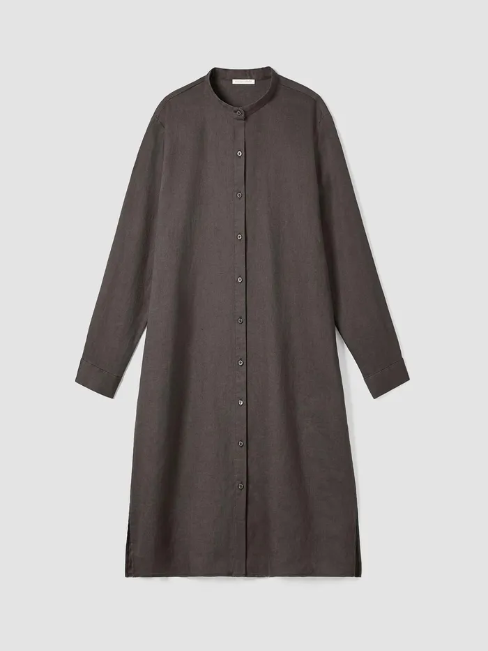 Organic Linen Band Collar Shirtdress Grove Women Eileen Fisher Dresses and Skirts