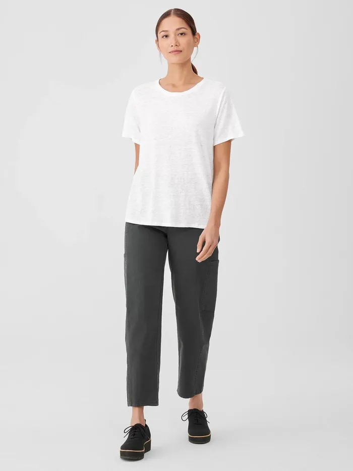 Organic Linen Jersey Crew Neck Tee White Women Eileen Fisher Tops and Tees