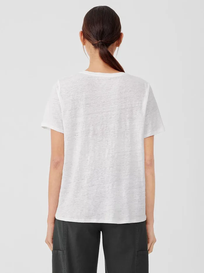 Organic Linen Jersey Crew Neck Tee White Women Eileen Fisher Tops and Tees