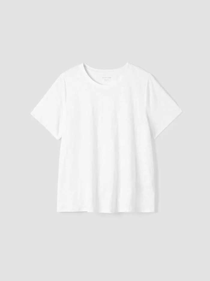 Organic Linen Jersey Crew Neck Tee White Women Eileen Fisher Tops and Tees