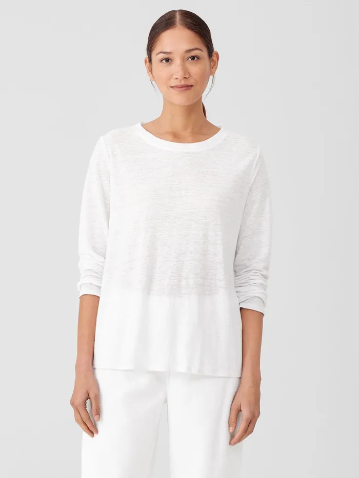 Organic Linen Jersey Crew Neck Top White Women Eileen Fisher Tops and Tees