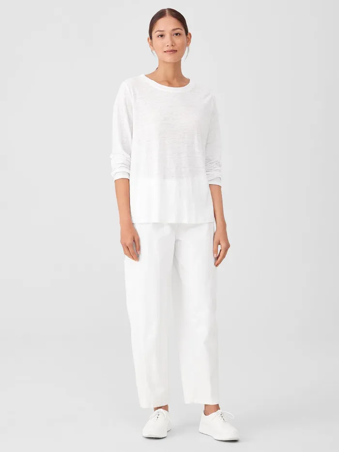 Organic Linen Jersey Crew Neck Top White Women Eileen Fisher Tops and Tees