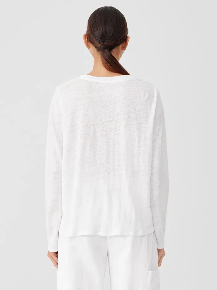 Organic Linen Jersey Crew Neck Top White Women Eileen Fisher Tops and Tees