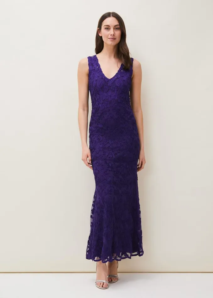 Osanne Tapework Lace Maxi Dress Violet Women Phase Eight Dresses