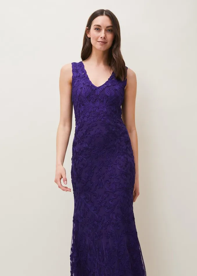 Osanne Tapework Lace Maxi Dress Violet Women Phase Eight Dresses