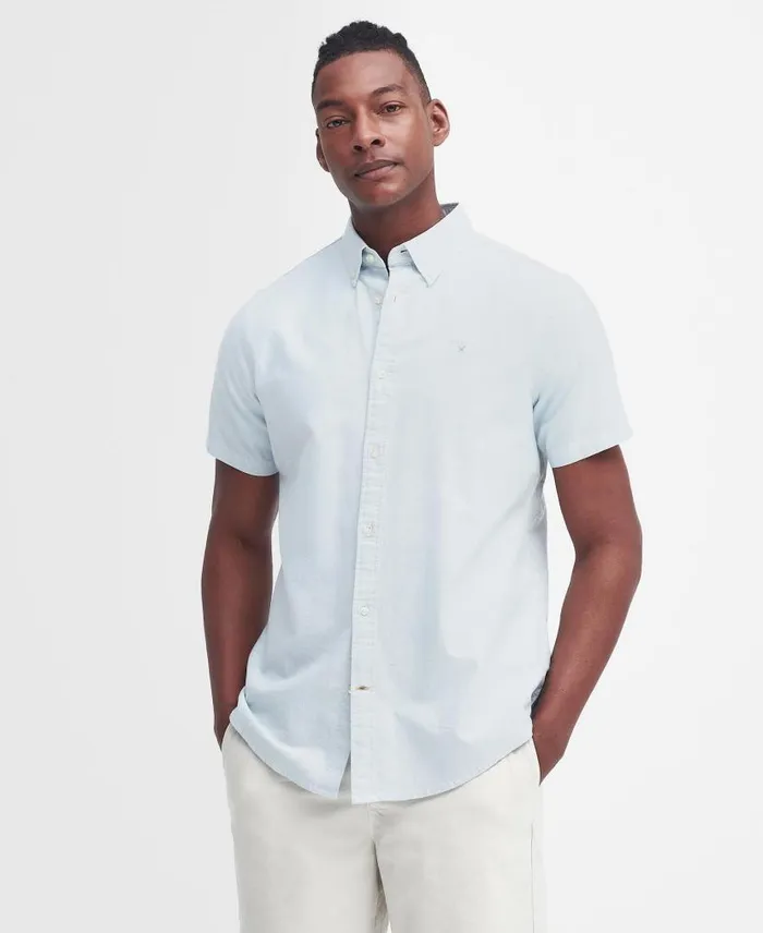 Oxford Tailored ShortSleeved Shirt Blue Chalk Men Barbour Shirts