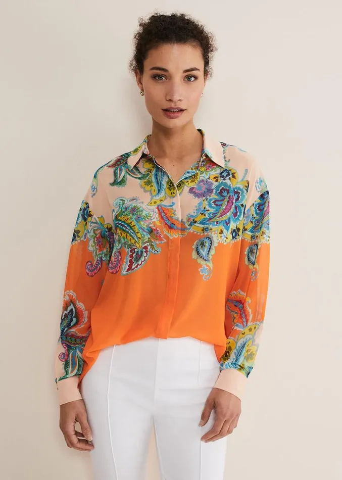 Paisley Placement Shirt Orange Women Phase Eight Shirts and Blouses
