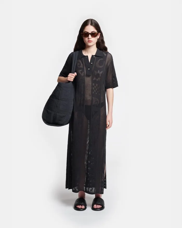Parake Paper Crochet PoloNeck Dress Black Women Nanushka Dresses