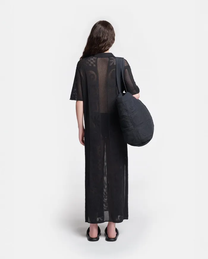 Parake Paper Crochet PoloNeck Dress Black Women Nanushka Dresses