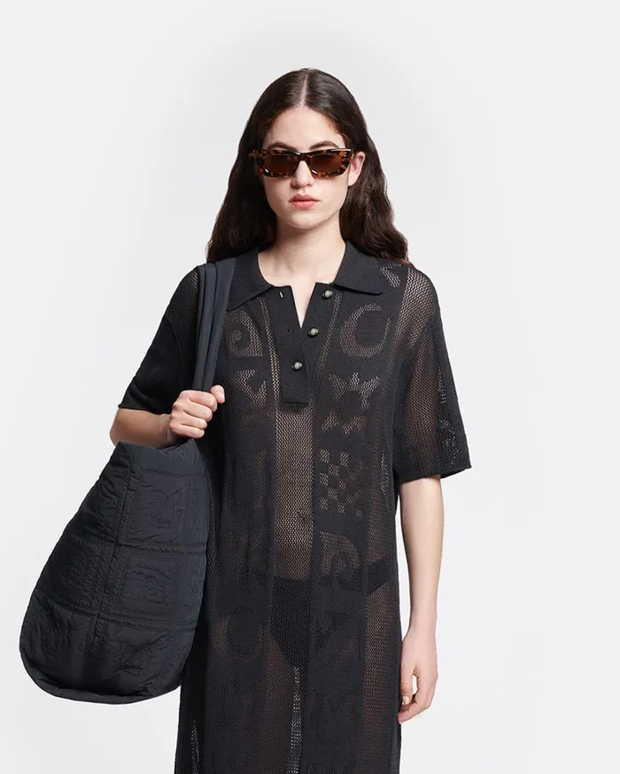 Parake Paper Crochet PoloNeck Dress Black Women Nanushka Dresses